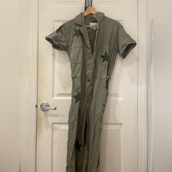 pistola Pants - Pistola Olive Green Star-Patterned Jumpsuit